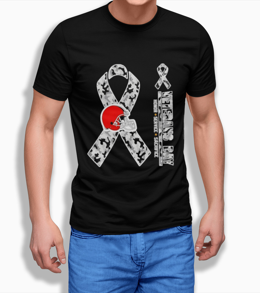 Cleveland Browns Veterans Day 2026 Honor Service Sacrifice Camouflage Ribbon T-Shirt