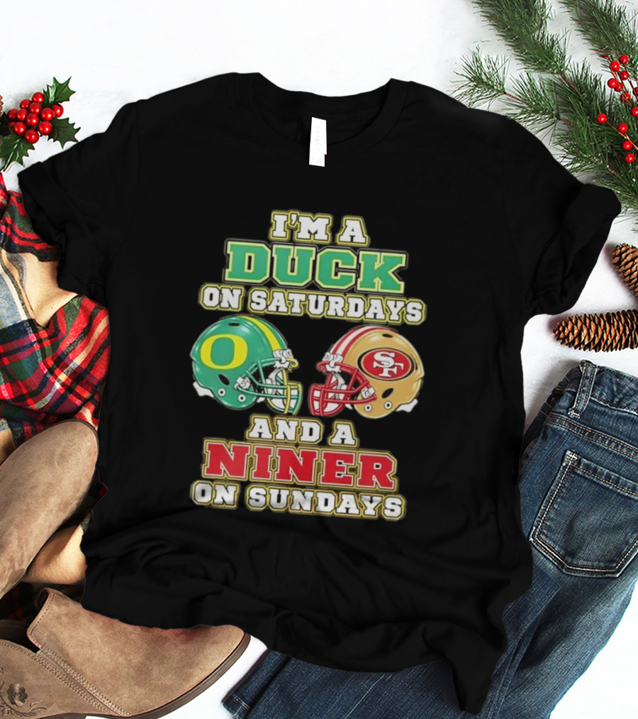 I'm A Duck On Saturdays And A Niner On Sundays Helmet T-Shirt