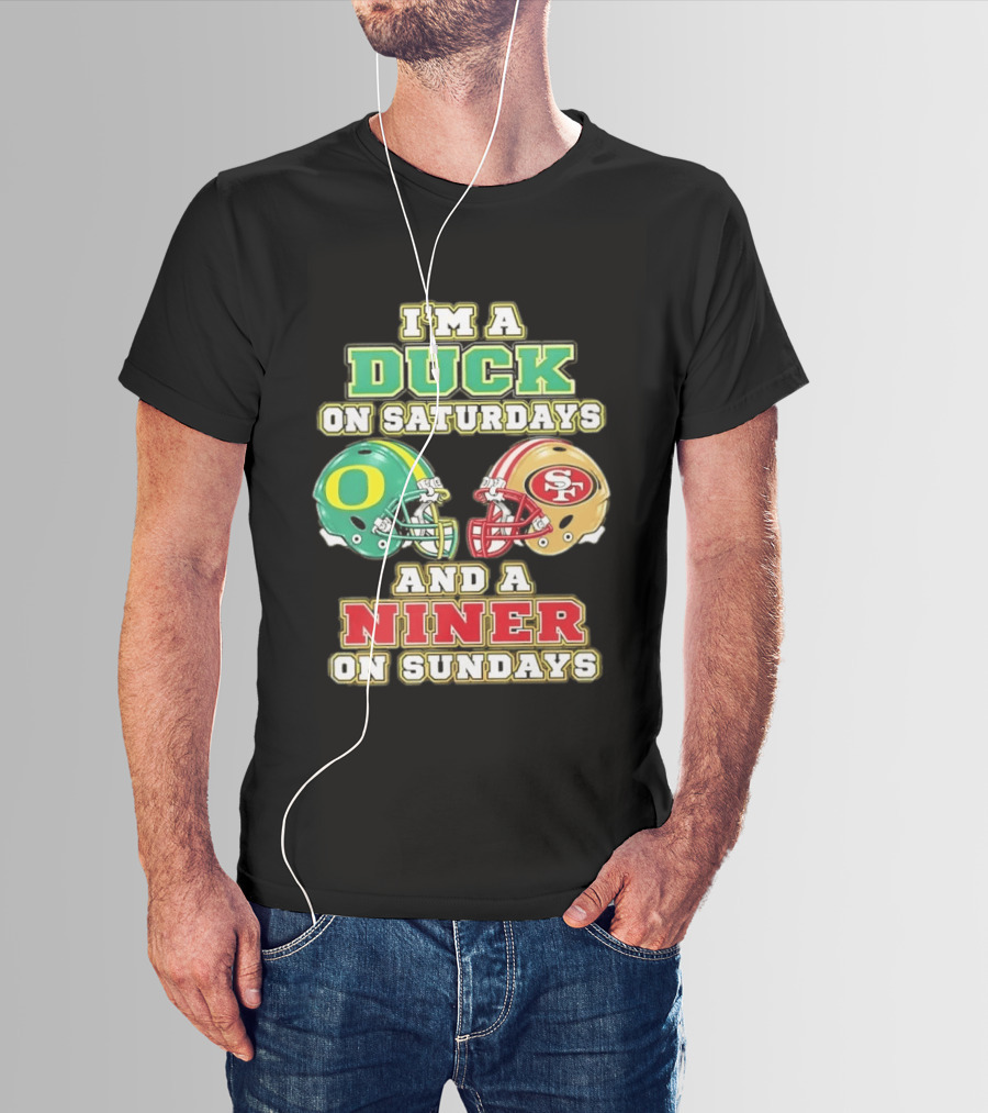 I'm A Duck On Saturdays And A Niner On Sundays Helmet T-Shirt