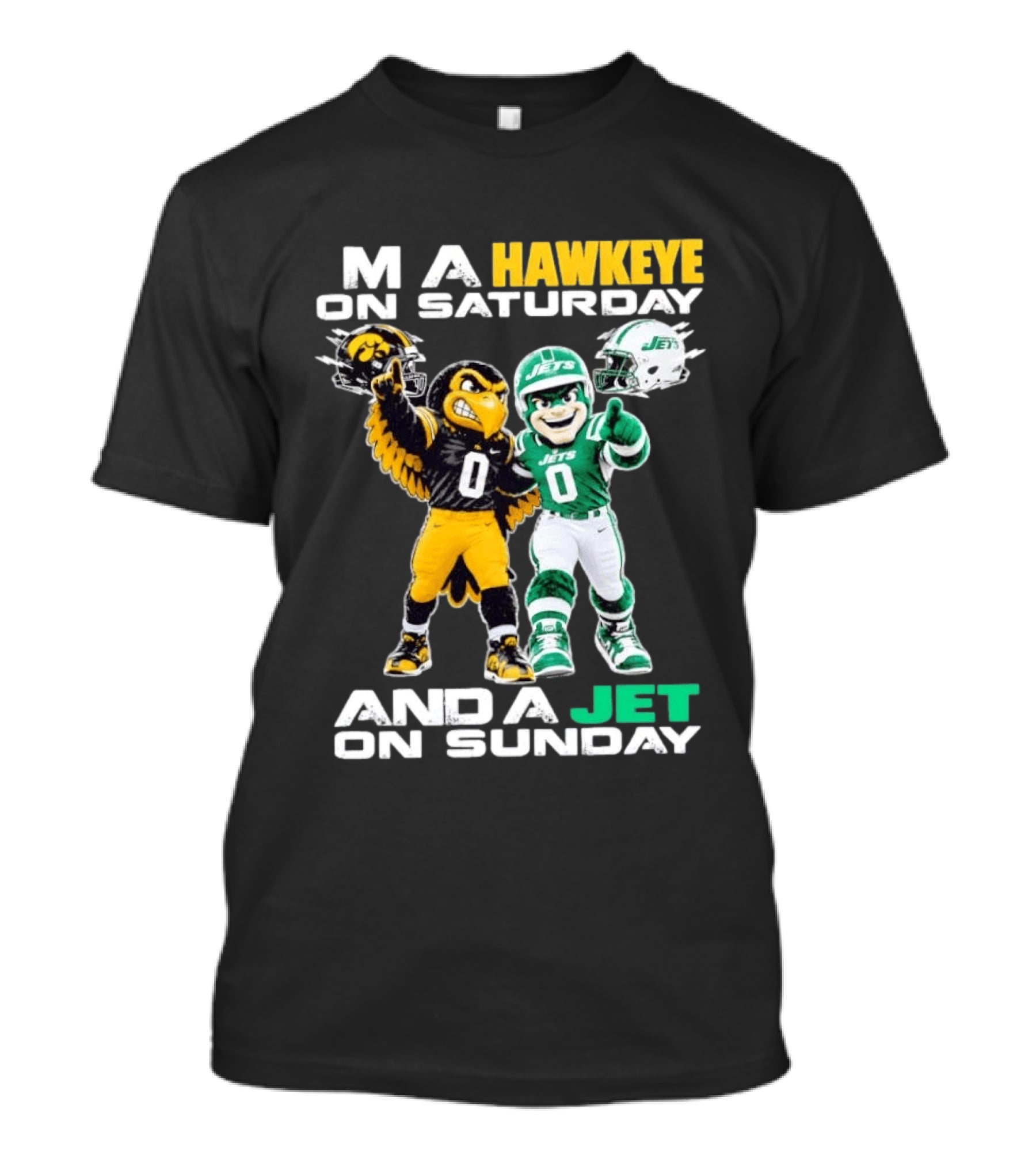 Hawkeye On Saturday Jets On Sunday Football Mascots T-Shirt