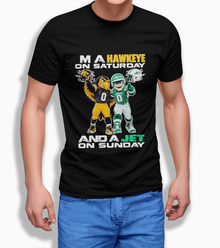 Hawkeye On Saturday Jets On Sunday Football Mascots T-Shirt
