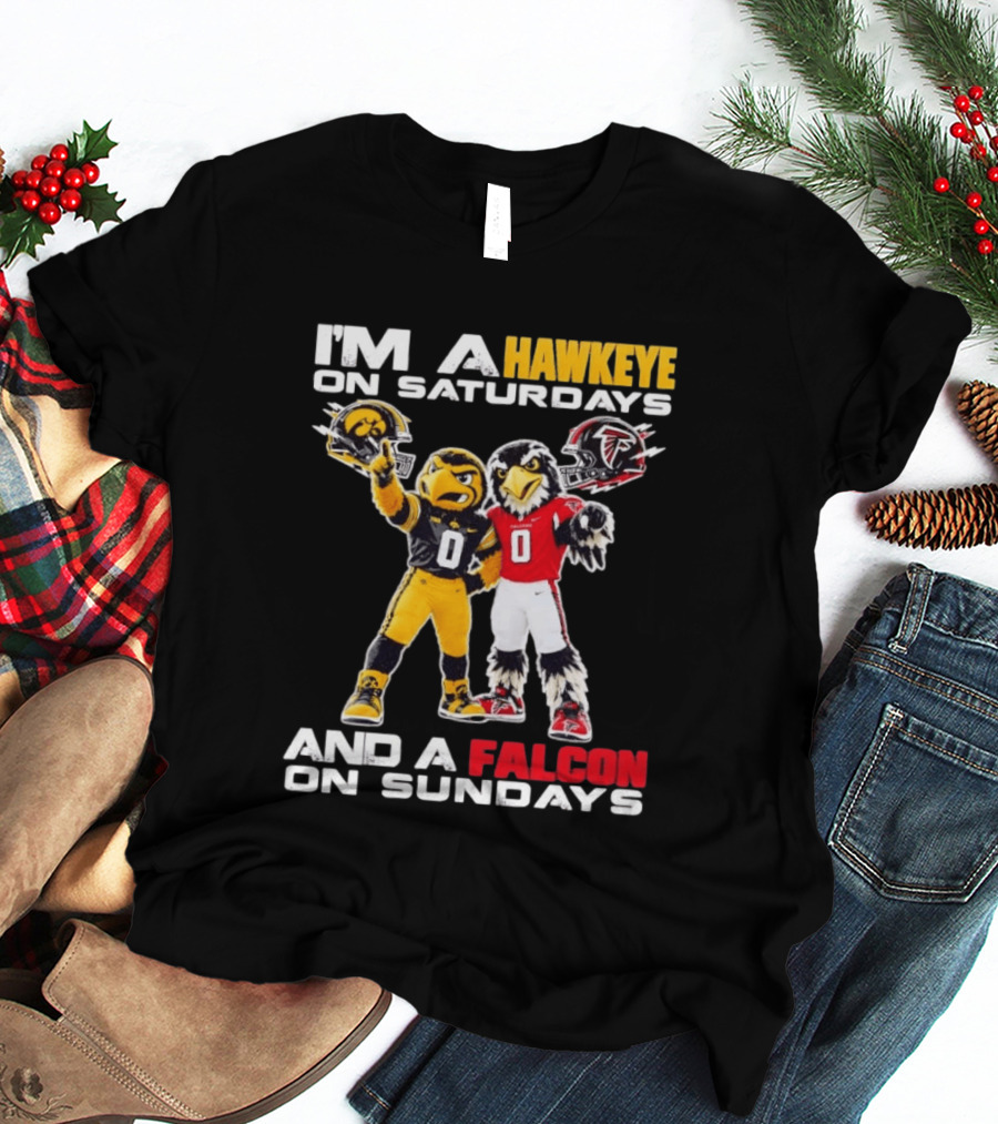 I'm A Hawkeye On Saturdays And A Falcon On Sundays Iowa Hawkeyes Atlanta Falcons Football Mascots T-Shirt