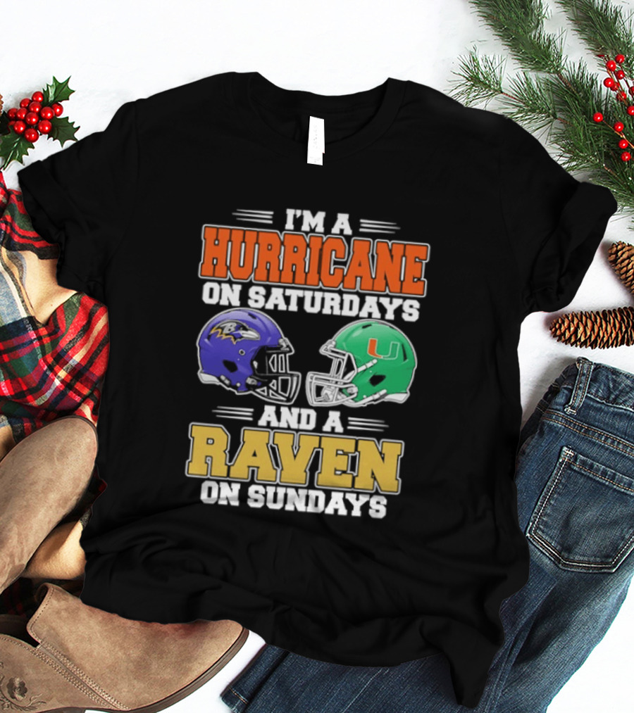 I'm A Hurricane On Saturdays And A Raven On Sundays Football Helmets T-Shirt