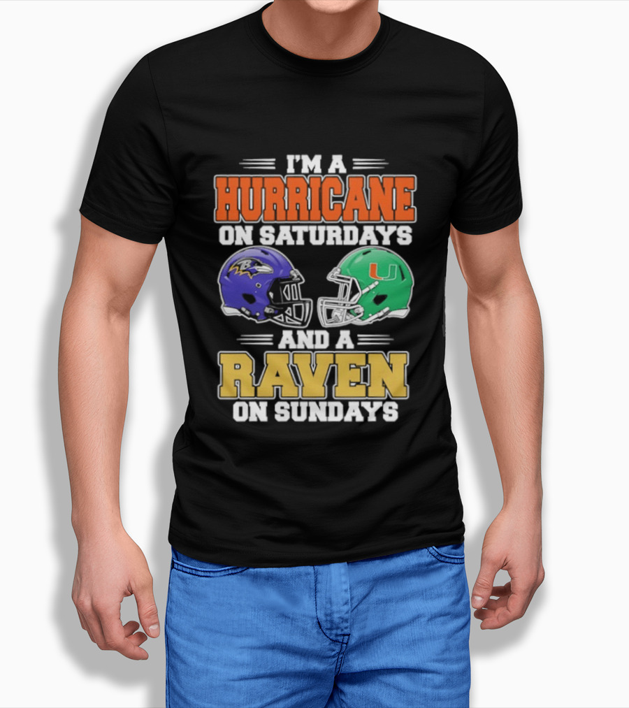 I'm A Hurricane On Saturdays And A Raven On Sundays Football Helmets T-Shirt