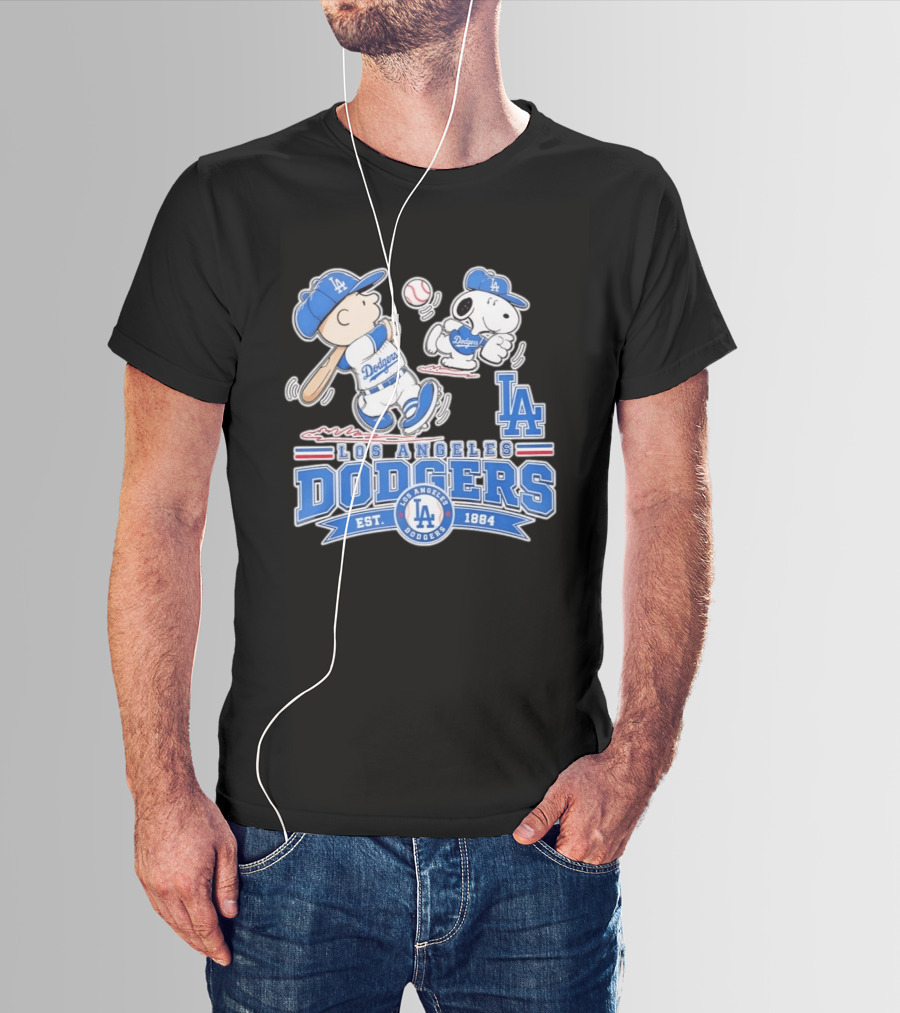 Peanuts Charlie Brown Snoopy Los Angeles Dodgers Baseball Est 1884 T-Shirt