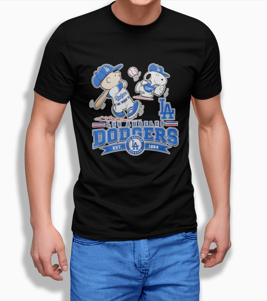 Peanuts Charlie Brown Snoopy Los Angeles Dodgers Baseball Est 1884 T-Shirt