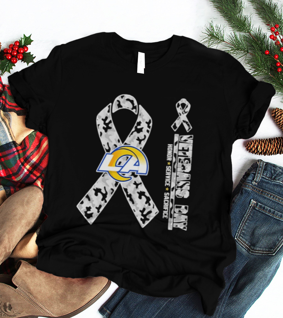 Los Angeles Rams Camouflage Ribbon Veterans Day 2026 Honor Service Sacrifice T-Shirt