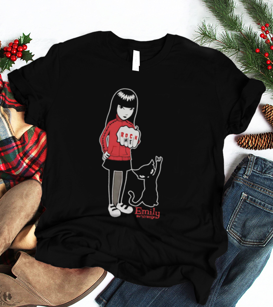 Rock Me Emily The Strange Iconic Character With Red And Cat T-Shirt