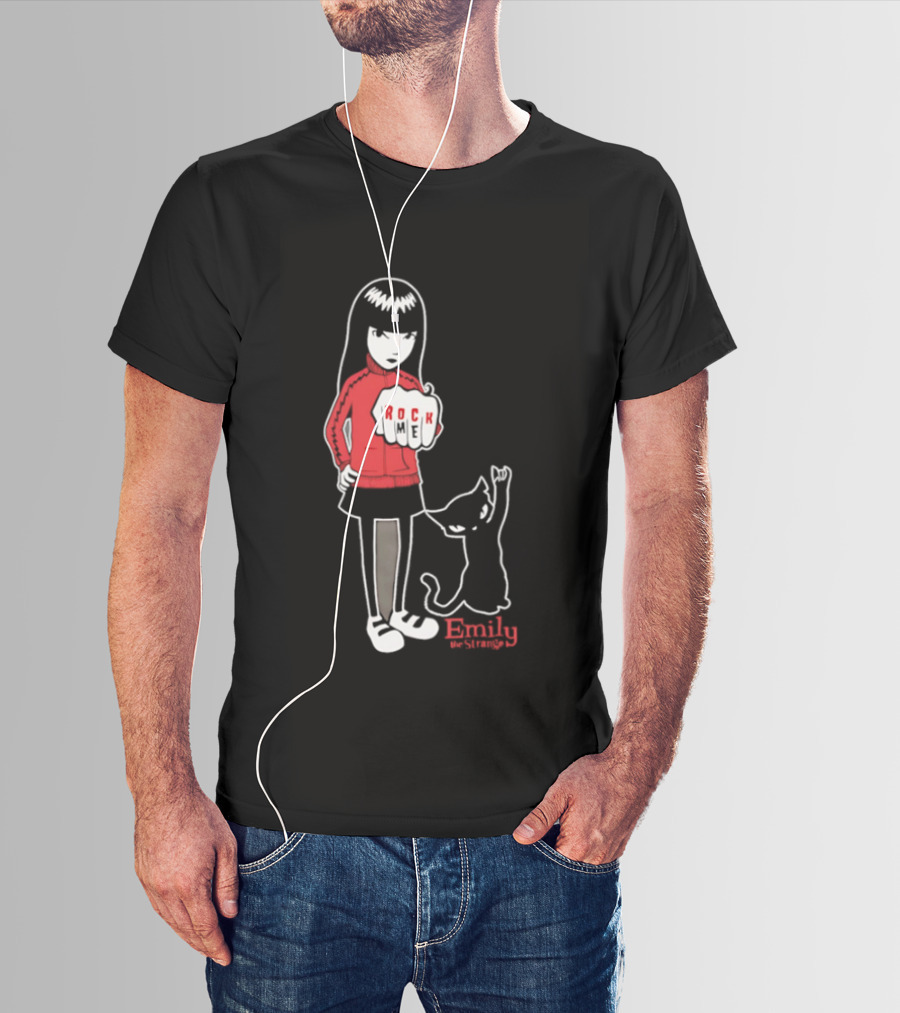Rock Me Emily The Strange Iconic Character With Red And Cat T-Shirt