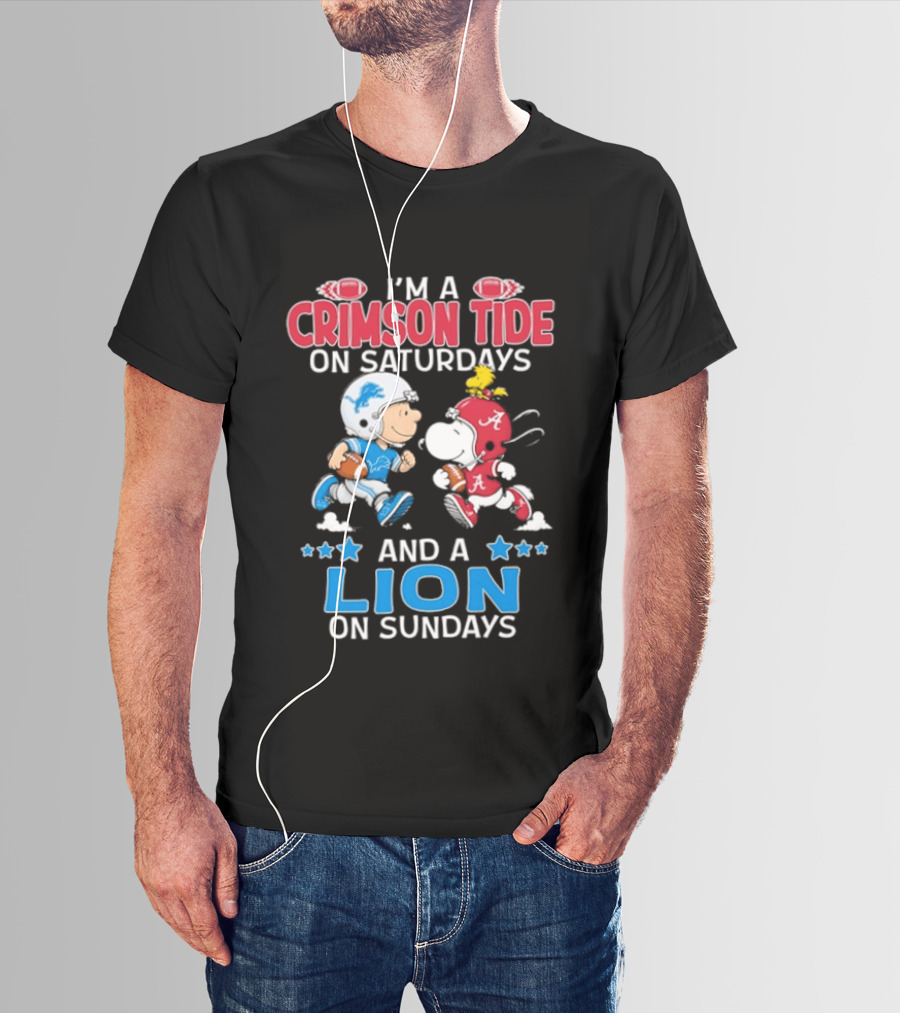 I'm A Crimson Tide On Saturdays And A Lion On Sundays Snoopy And Charlie Brown Football T-Shirt