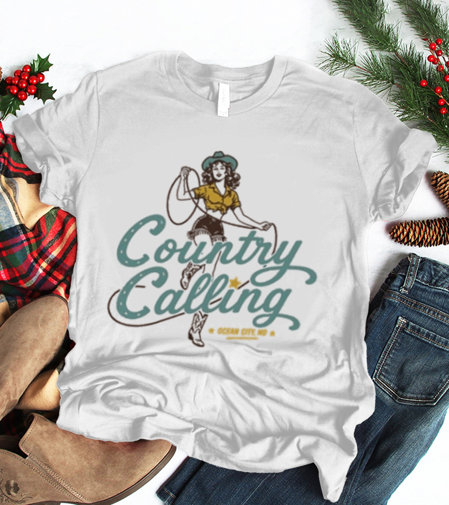 Country Calling Ocean City Inlet Beach October 2 3 2026 Cowgirl Roping Event T-Shirt