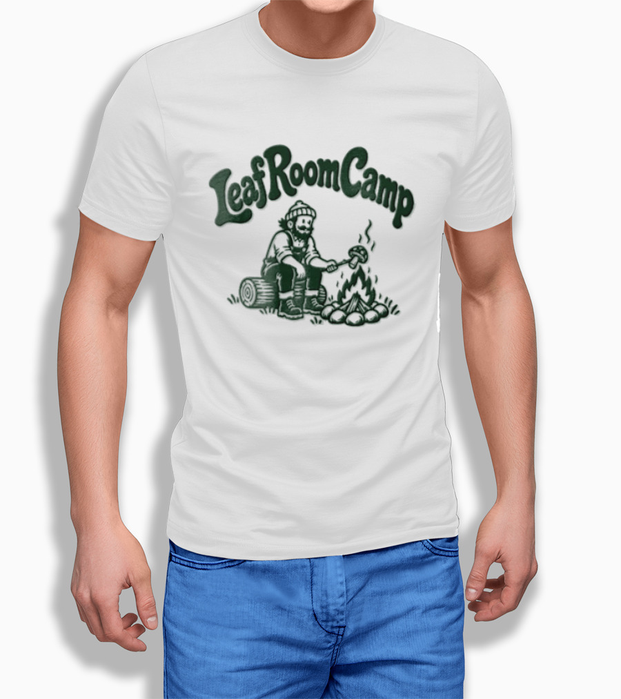 Leaf Room Camp Bearded Man Roasting Mushroom On Log T-Shirt