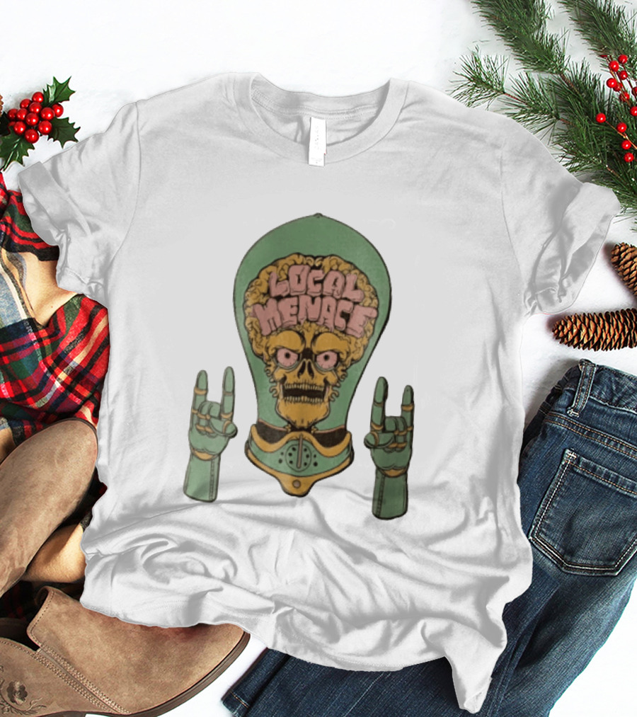 Local Menace Skull Exposed Brain Lightbulb Rock Hand Signs T-Shirt
