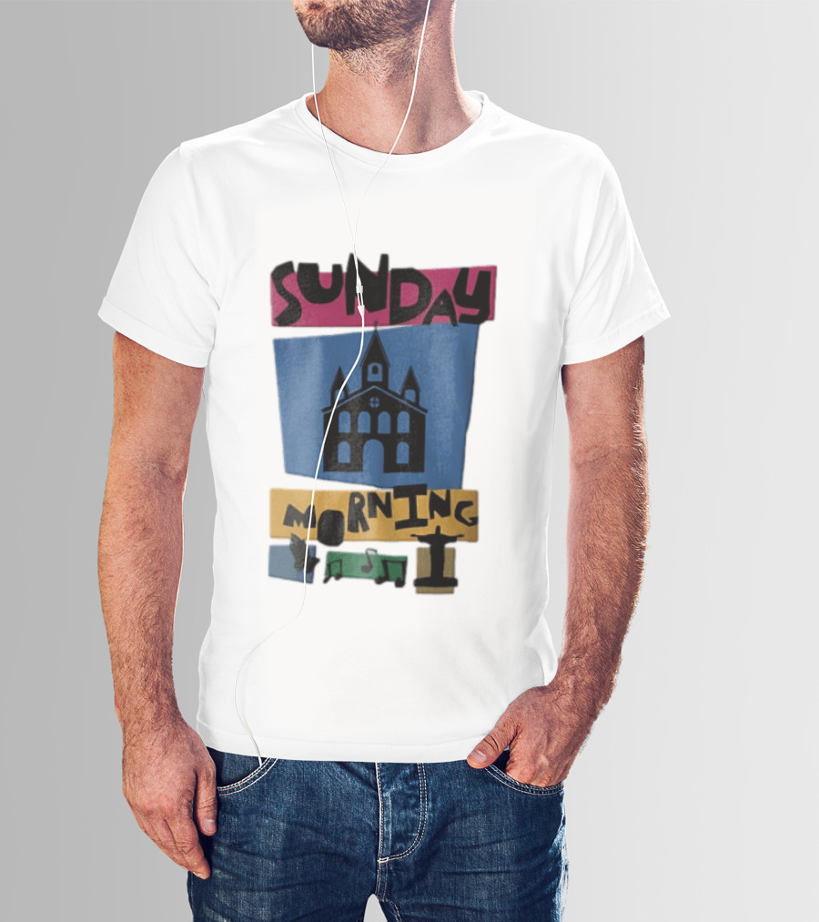 Sunday Morning Church Building Praying Hands Musical Notes Christ The Redeemer T-Shirt