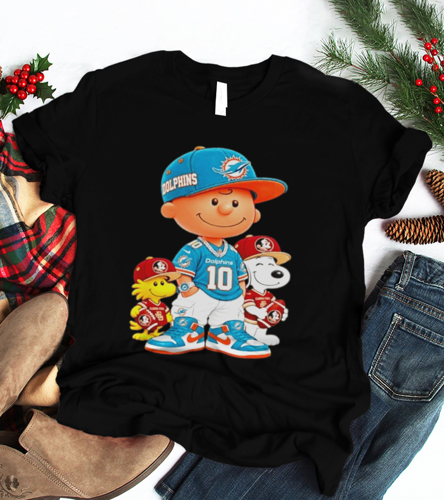 Charlie Brown 10 Snoopy Woodstock Miami Dolphins Florida State T-Shirt