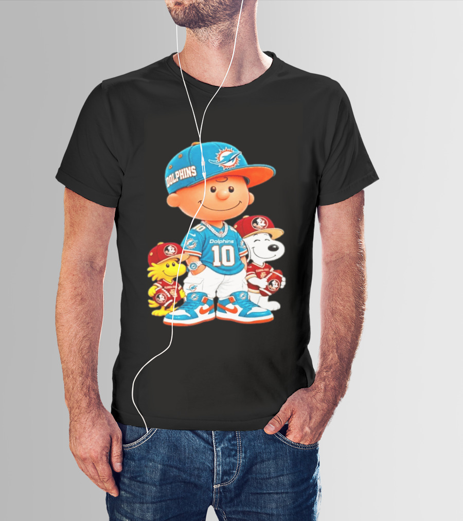 Charlie Brown 10 Snoopy Woodstock Miami Dolphins Florida State T-Shirt