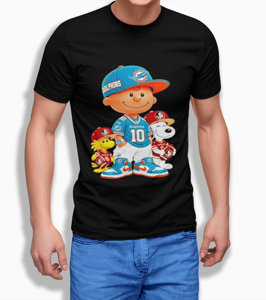 Charlie Brown 10 Snoopy Woodstock Miami Dolphins Florida State T-Shirt