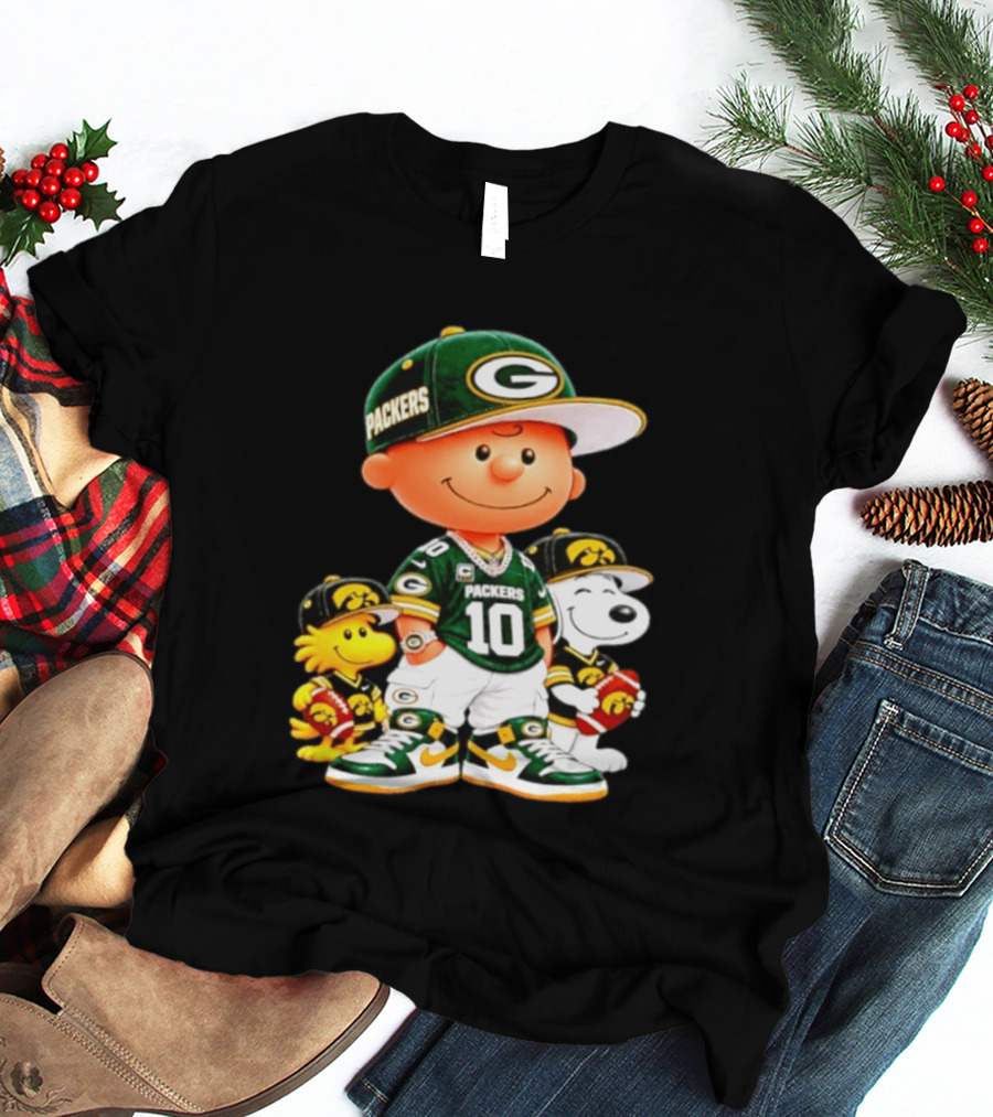 Charlie Brown Snoopy Woodstock Green Bay Packers 10 Jersey Football Fan T-Shirt
