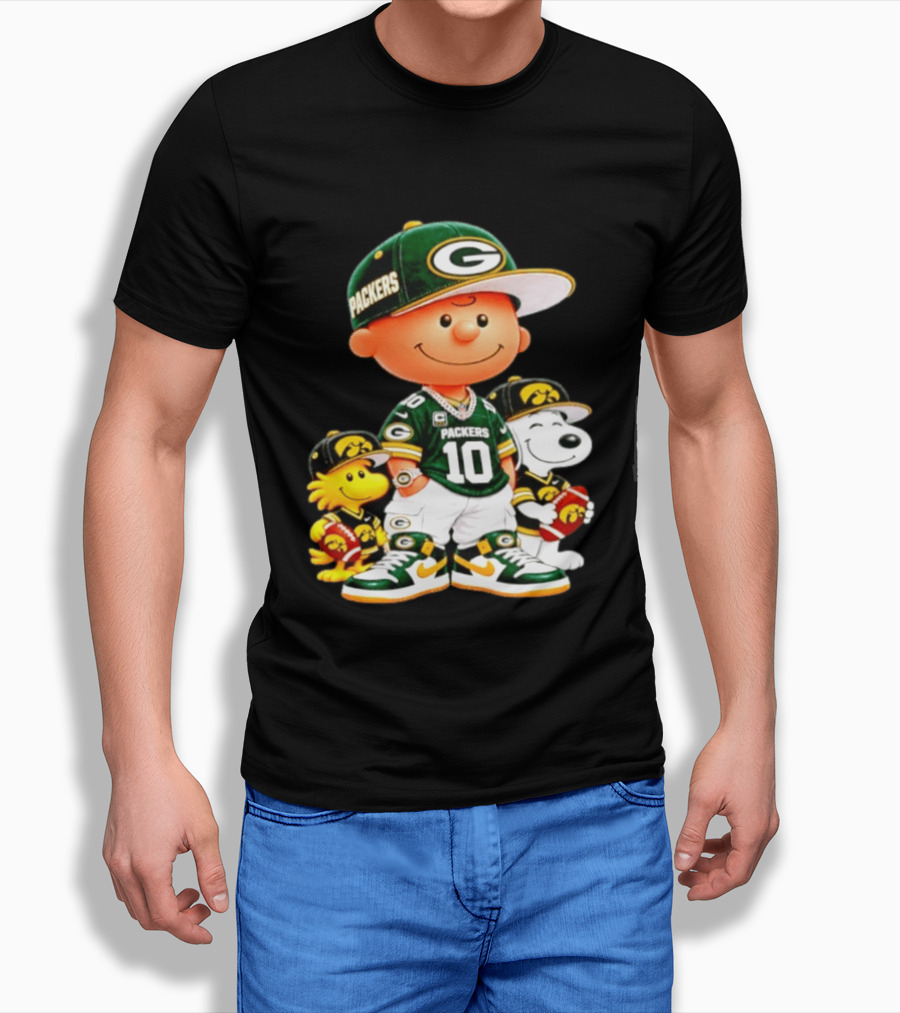 Charlie Brown Snoopy Woodstock Green Bay Packers 10 Jersey Football Fan T-Shirt
