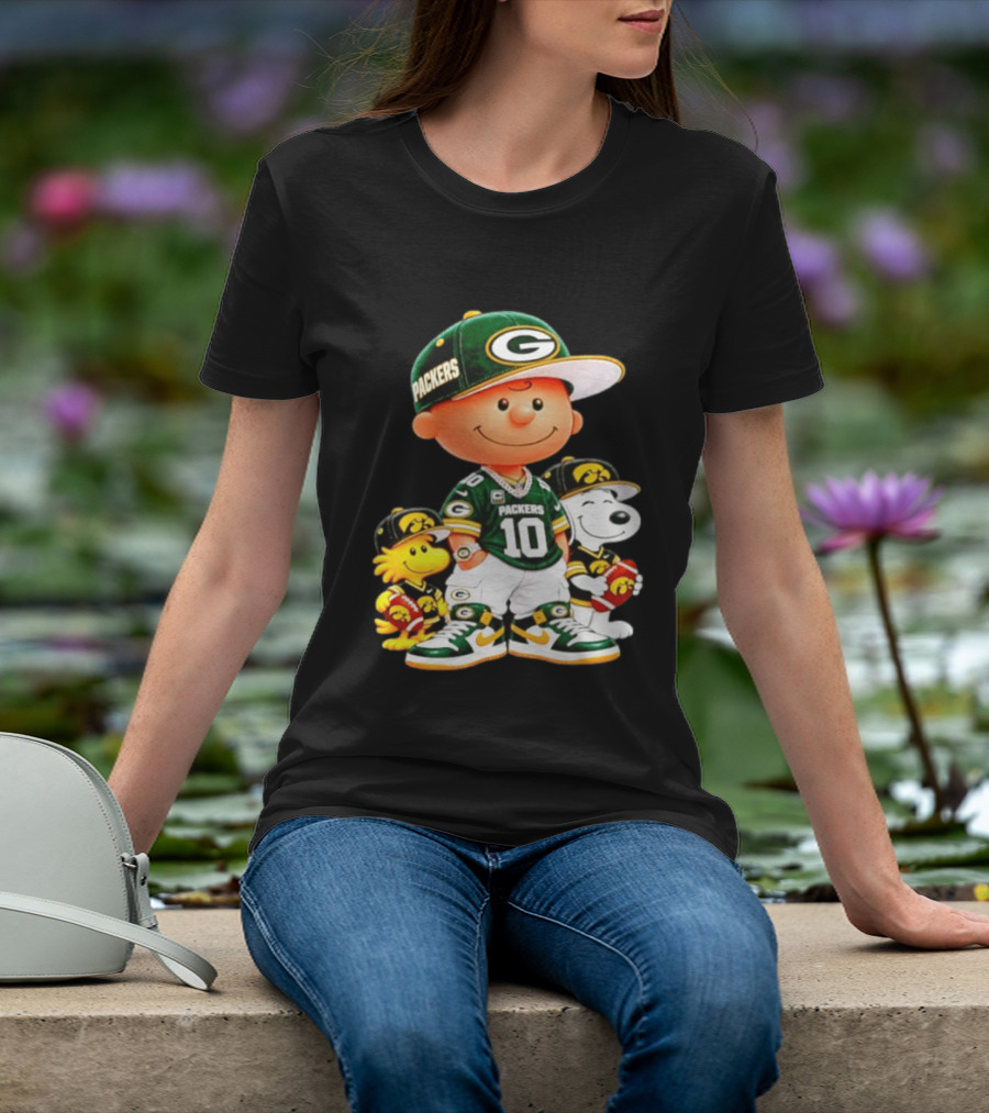 Charlie Brown Snoopy Woodstock Green Bay Packers 10 Jersey Football Fan T-Shirt