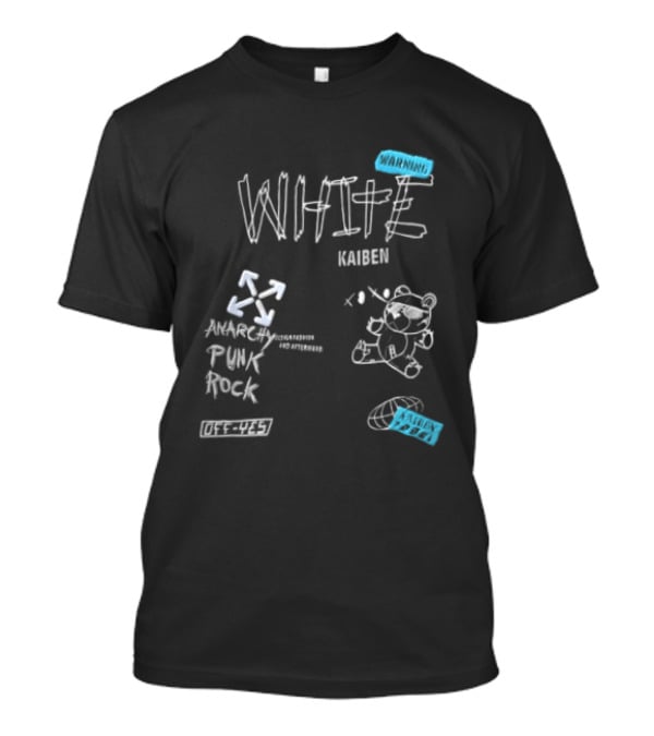 Kaiben White Cartoon Bear With Arrow Symbols And Blue Tape T-Shirt