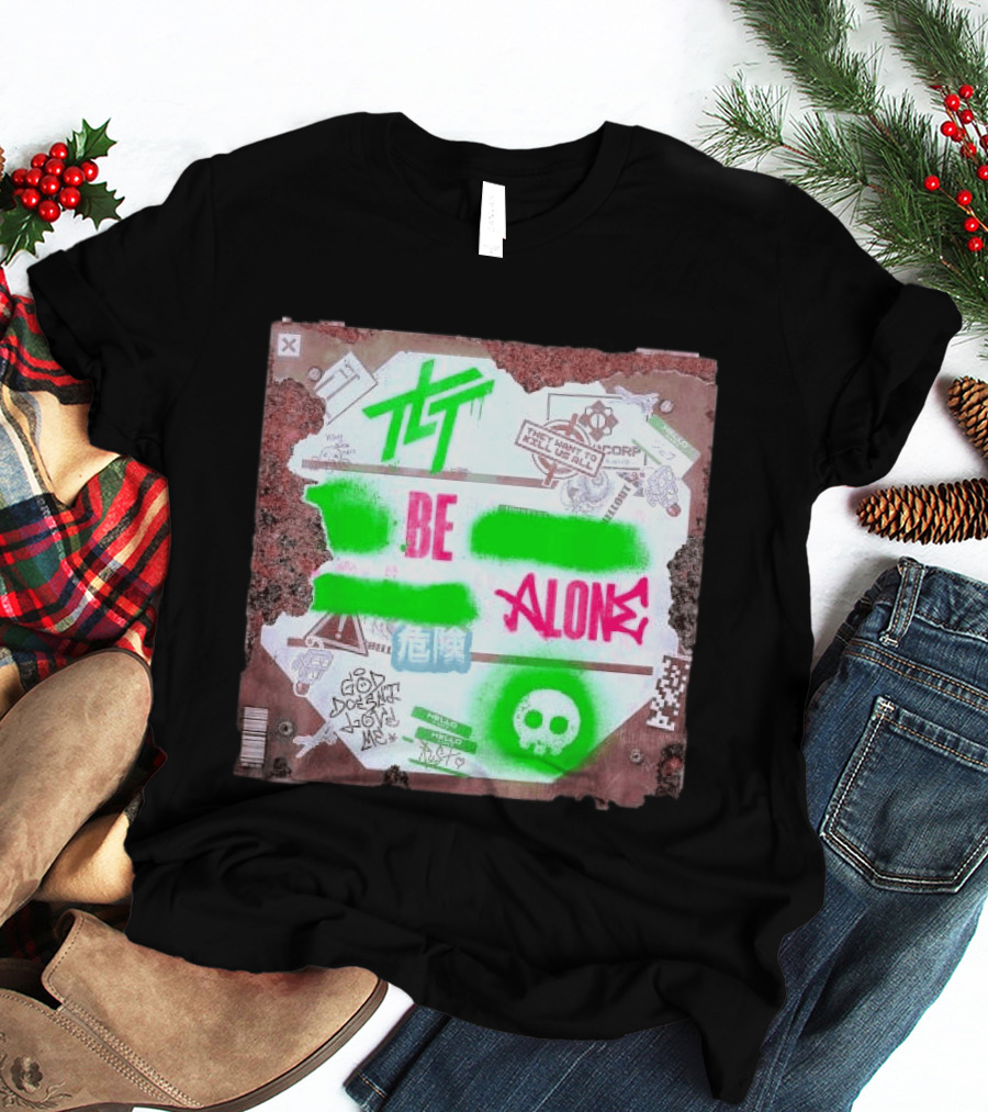 The Living Tombstone Be Alone Graffiti Skull Hazard Neon T-Shirt