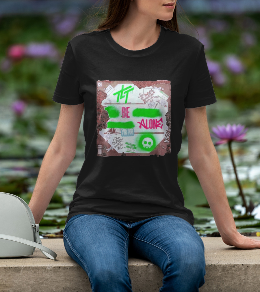 The Living Tombstone Be Alone Graffiti Skull Hazard Neon T-Shirt