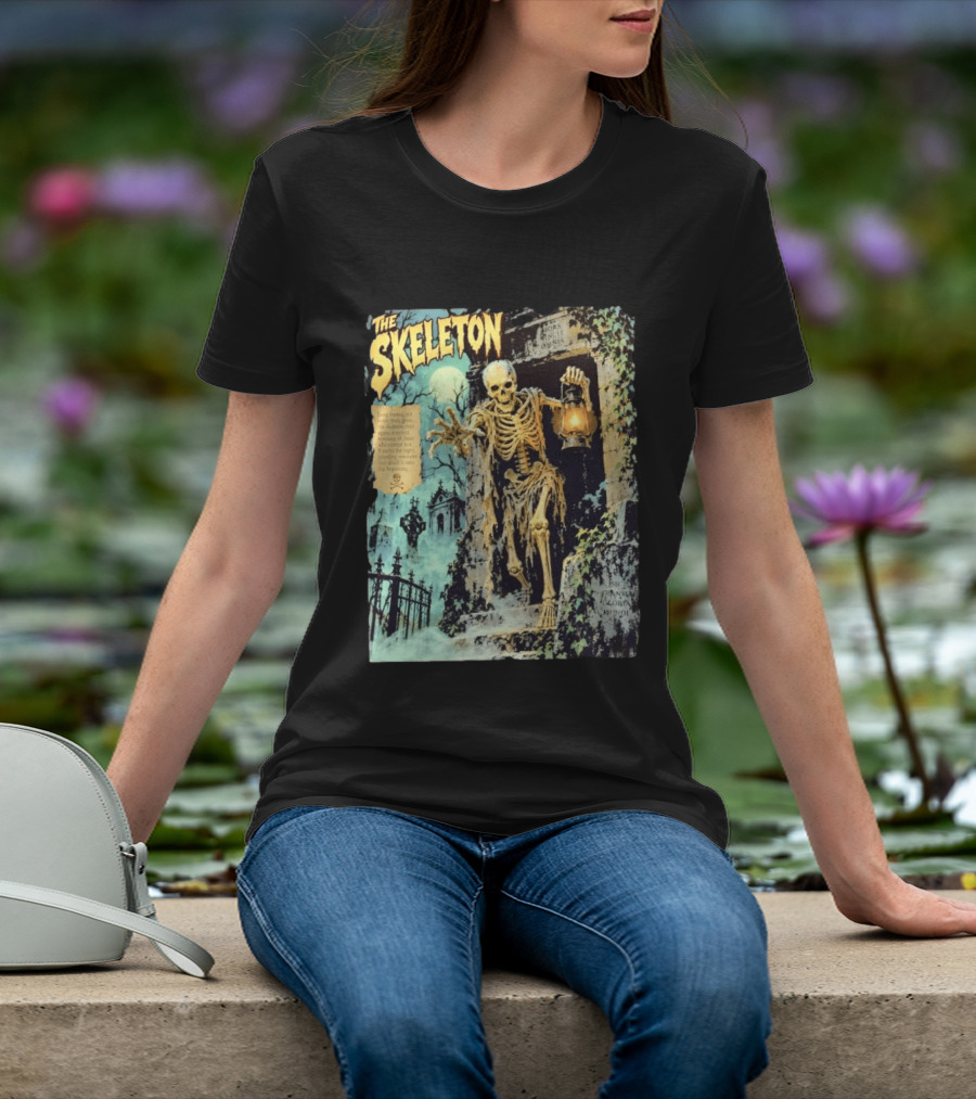 The Skeleton Mors Vincit Omnia Sic Transit Gloria Mundi Lantern Night Scene T-Shirt