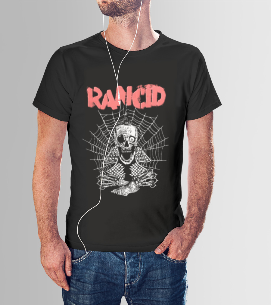 Rancid Punk Skull Spider Web Mohawk Studded Jacket T-Shirt