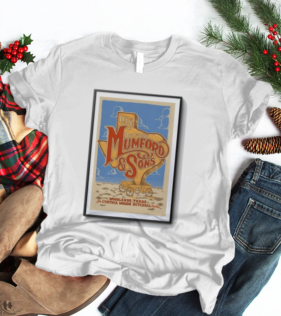 Live Mumford And Sons October 1st 2026 Woodlands Texas Cynthia Woods Mitchell Pavilion T-Shirt