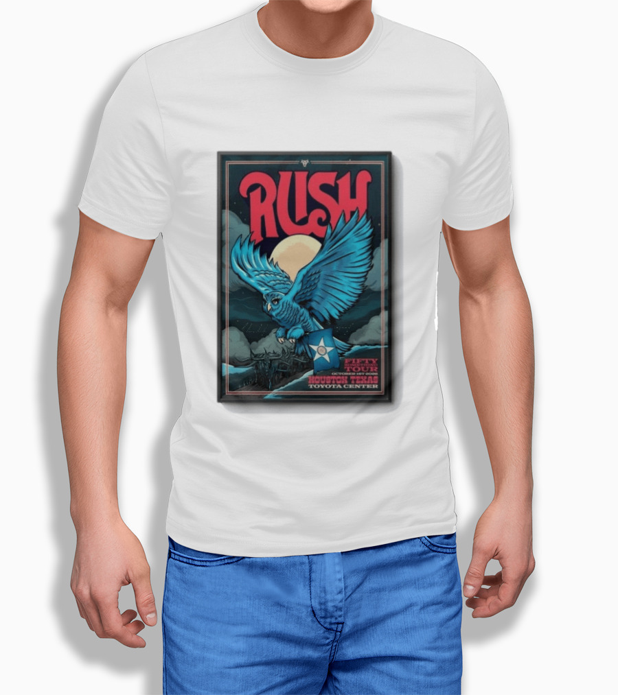 RUSH Houston Texas 10 1 2026 Owl Moon Toyota Center Fifty Tour T-Shirt