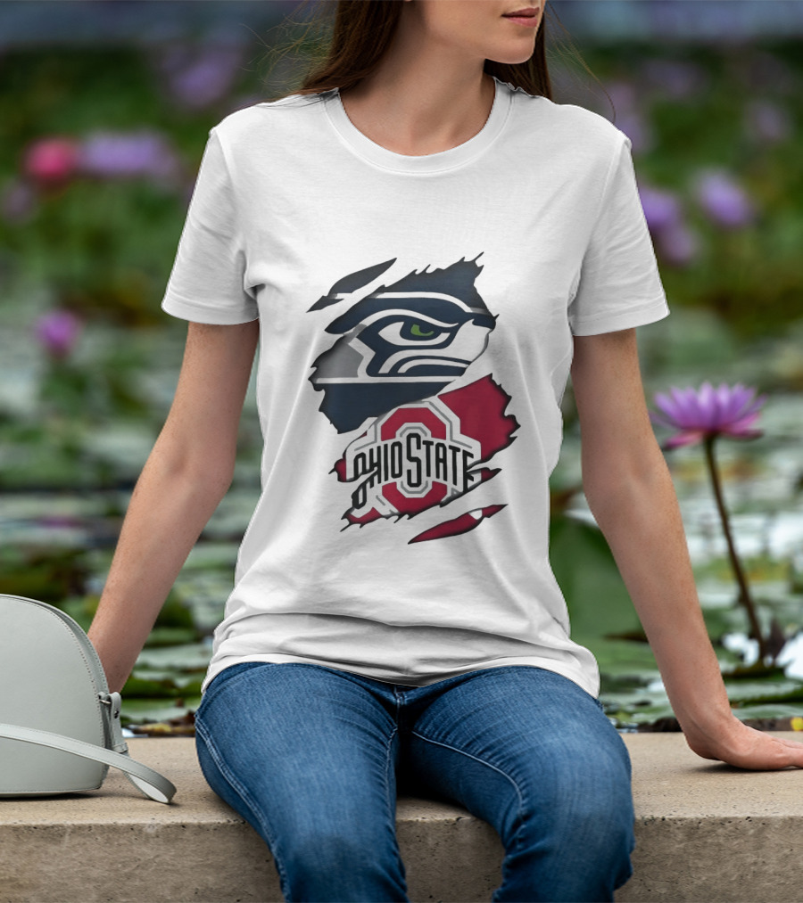 Seattle Seahawks Ohio State Buckeyes Distressed Logo Fusion T-Shirt