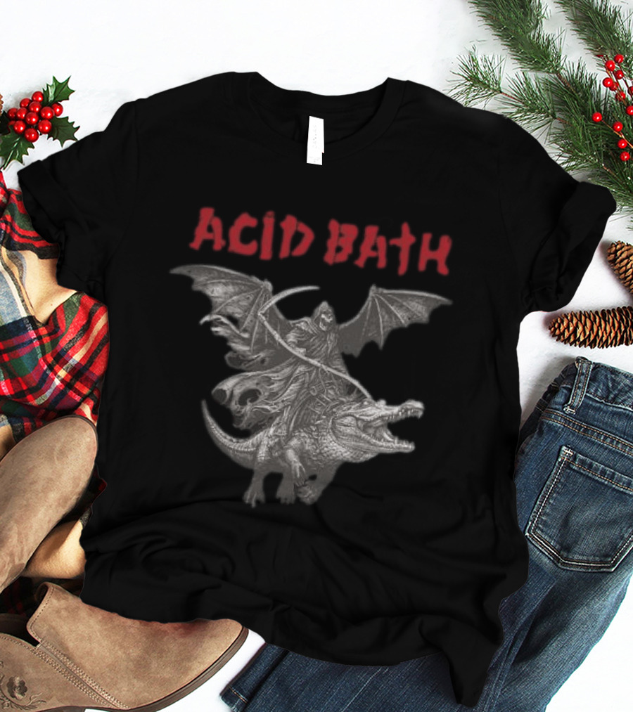 Acid Bath Grim Reaper Riding Winged Alligator T-Shirt