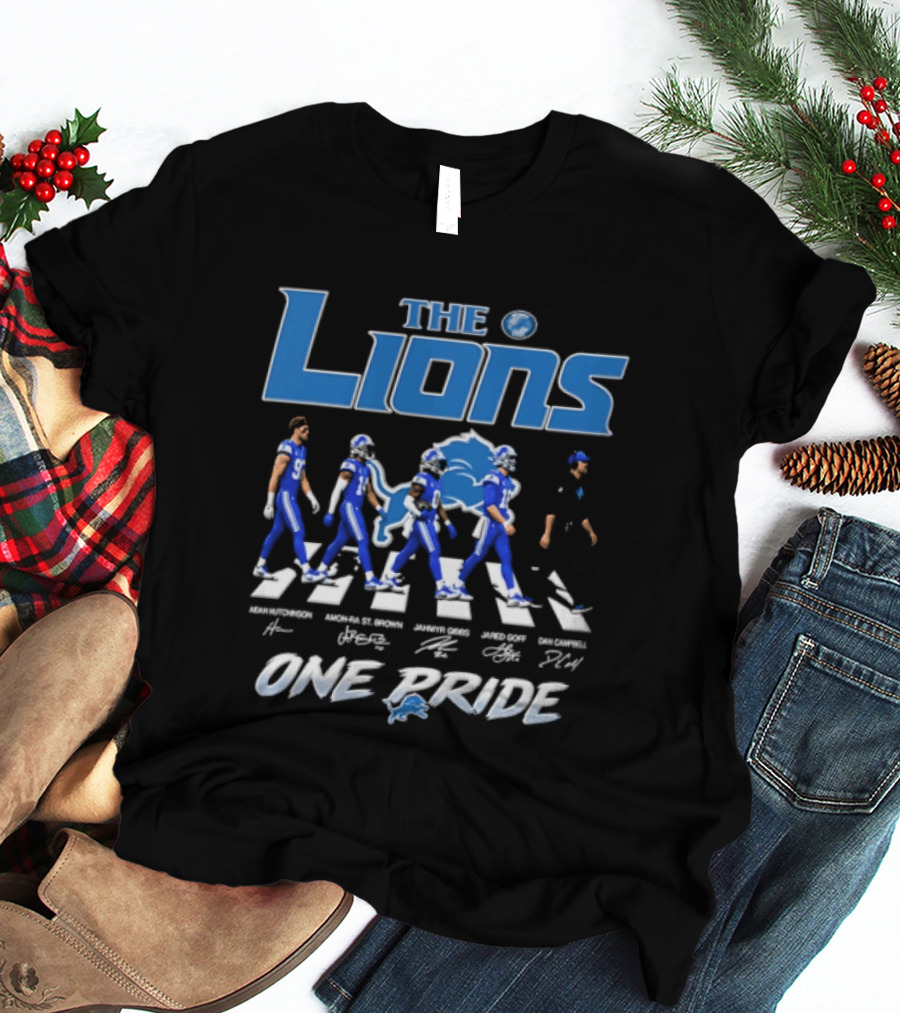 The Lions One Pride Aidan Hutchinson Amon Ra St. Brown Jahmyr Gibbs Jared Goff Dan Campbell T-Shirt