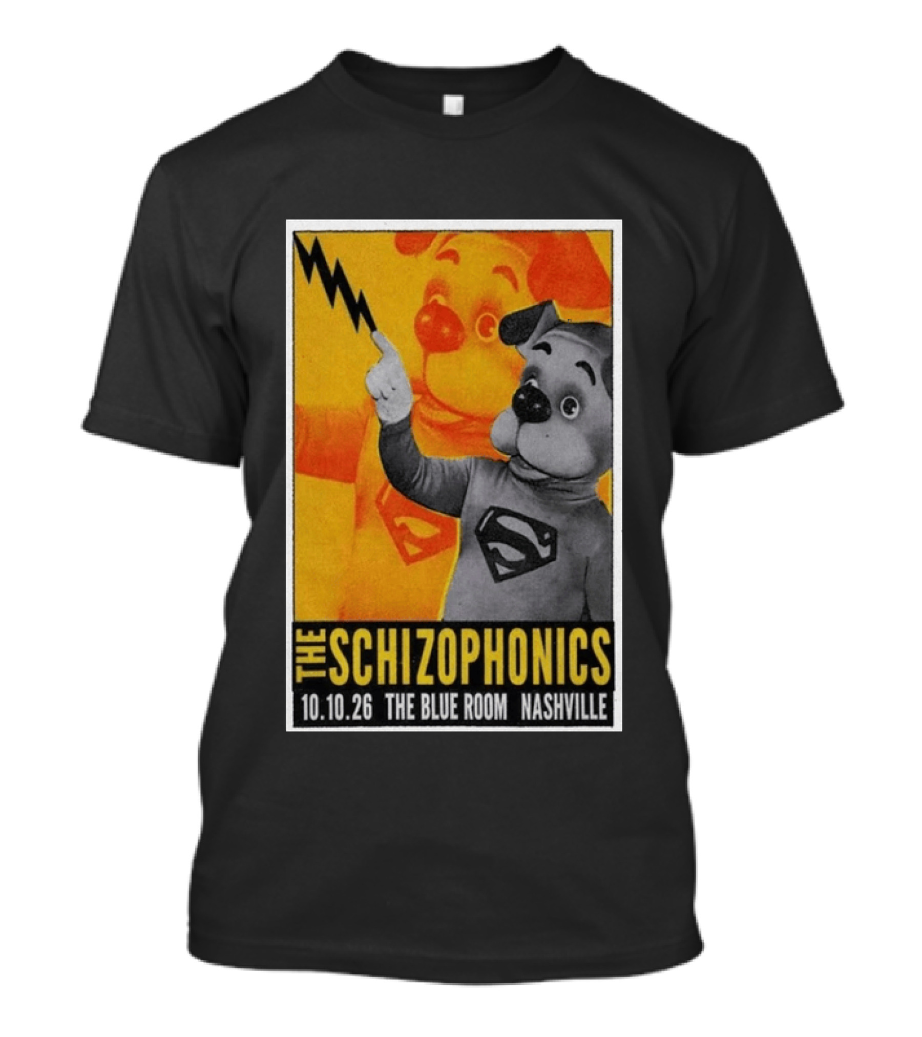 The Schizophonics The Blue Room Nashville 10.10.26 Concert Superman Dog Image T-Shirt