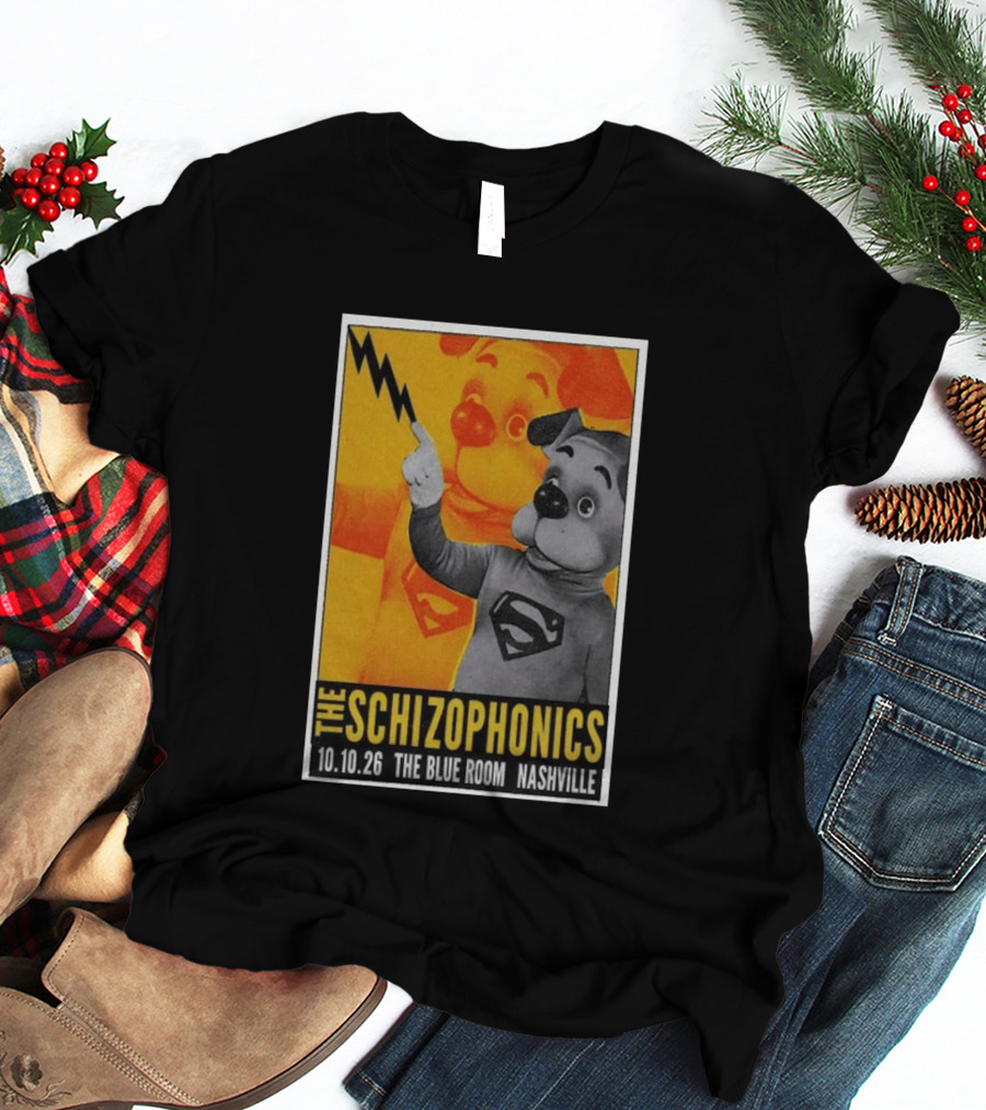 The Schizophonics The Blue Room Nashville 10.10.26 Concert Superman Dog Image T-Shirt