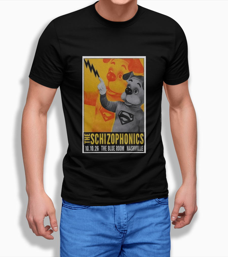 The Schizophonics The Blue Room Nashville 10.10.26 Concert Superman Dog Image T-Shirt