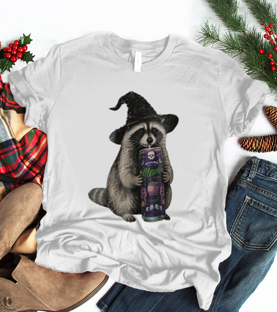 Alani Witches Brew Raccoon Witch Hat Can Holding T-Shirt