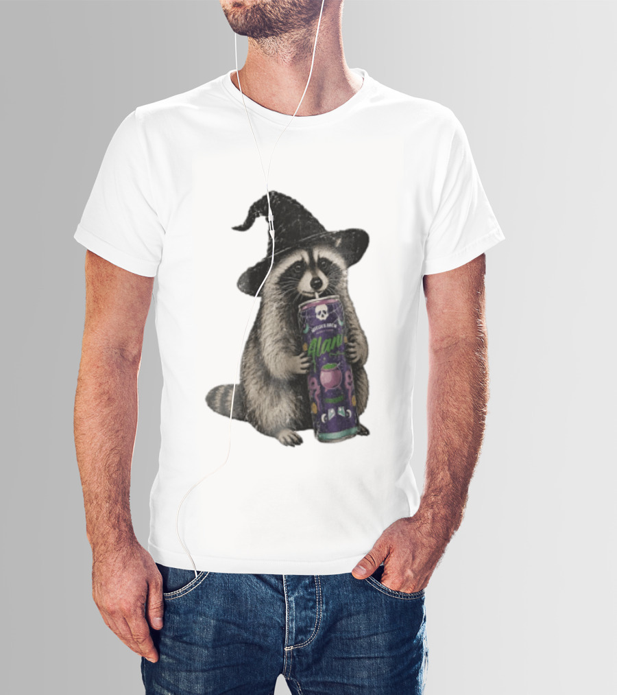 Alani Witches Brew Raccoon Witch Hat Can Holding T-Shirt