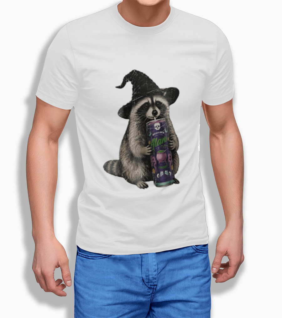 Alani Witches Brew Raccoon Witch Hat Can Holding T-Shirt