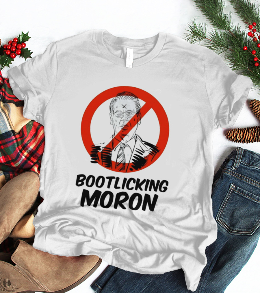 Bootlicking Moron Political Caricature Red Circle X Through Figure T-Shirt