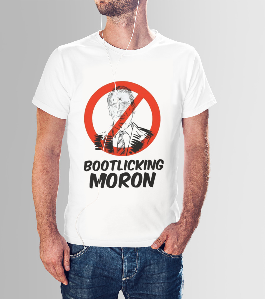 Bootlicking Moron Political Caricature Red Circle X Through Figure T-Shirt