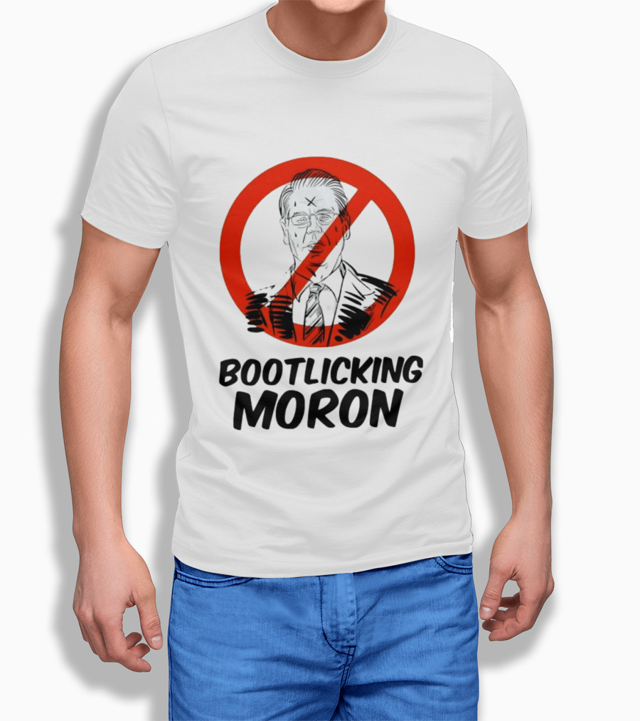 Bootlicking Moron Political Caricature Red Circle X Through Figure T-Shirt