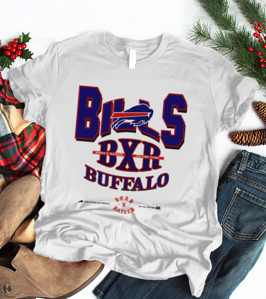 Born X Raised Buffalo Bills BXR Blockletter White T-Shirt