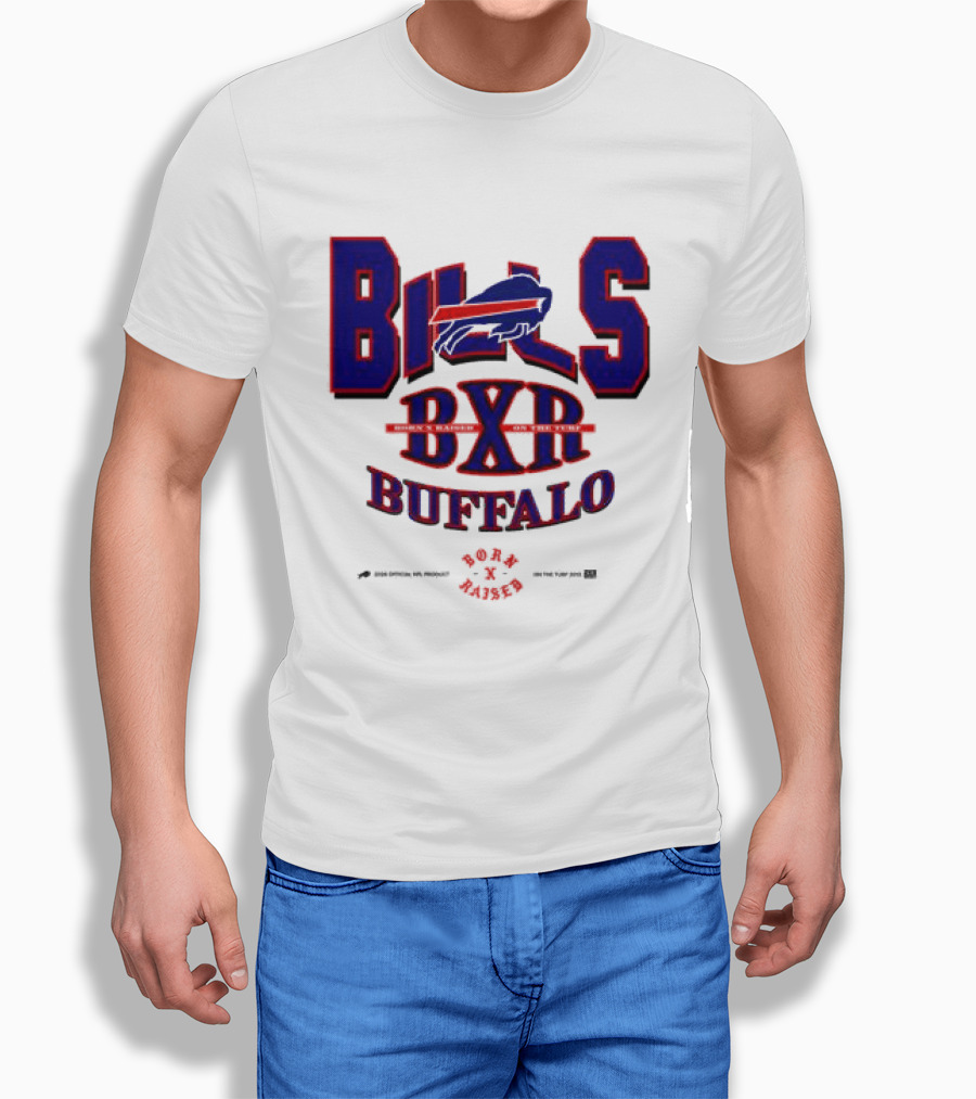Born X Raised Buffalo Bills BXR Blockletter White T-Shirt