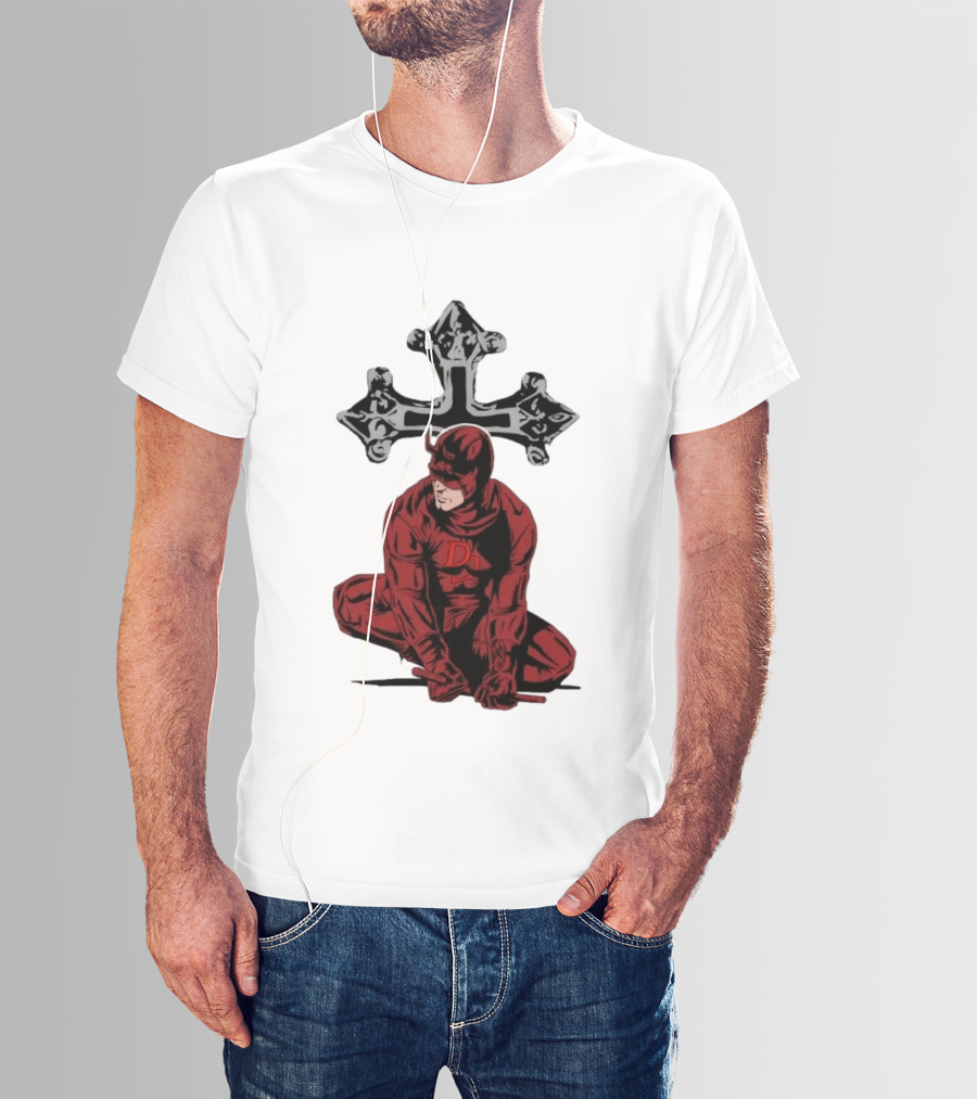 Daredevil Crouching Matt Murdock With Cross Marvel T-Shirt
