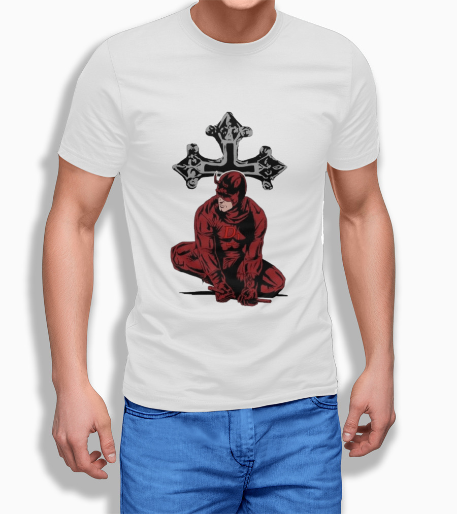 Daredevil Crouching Matt Murdock With Cross Marvel T-Shirt