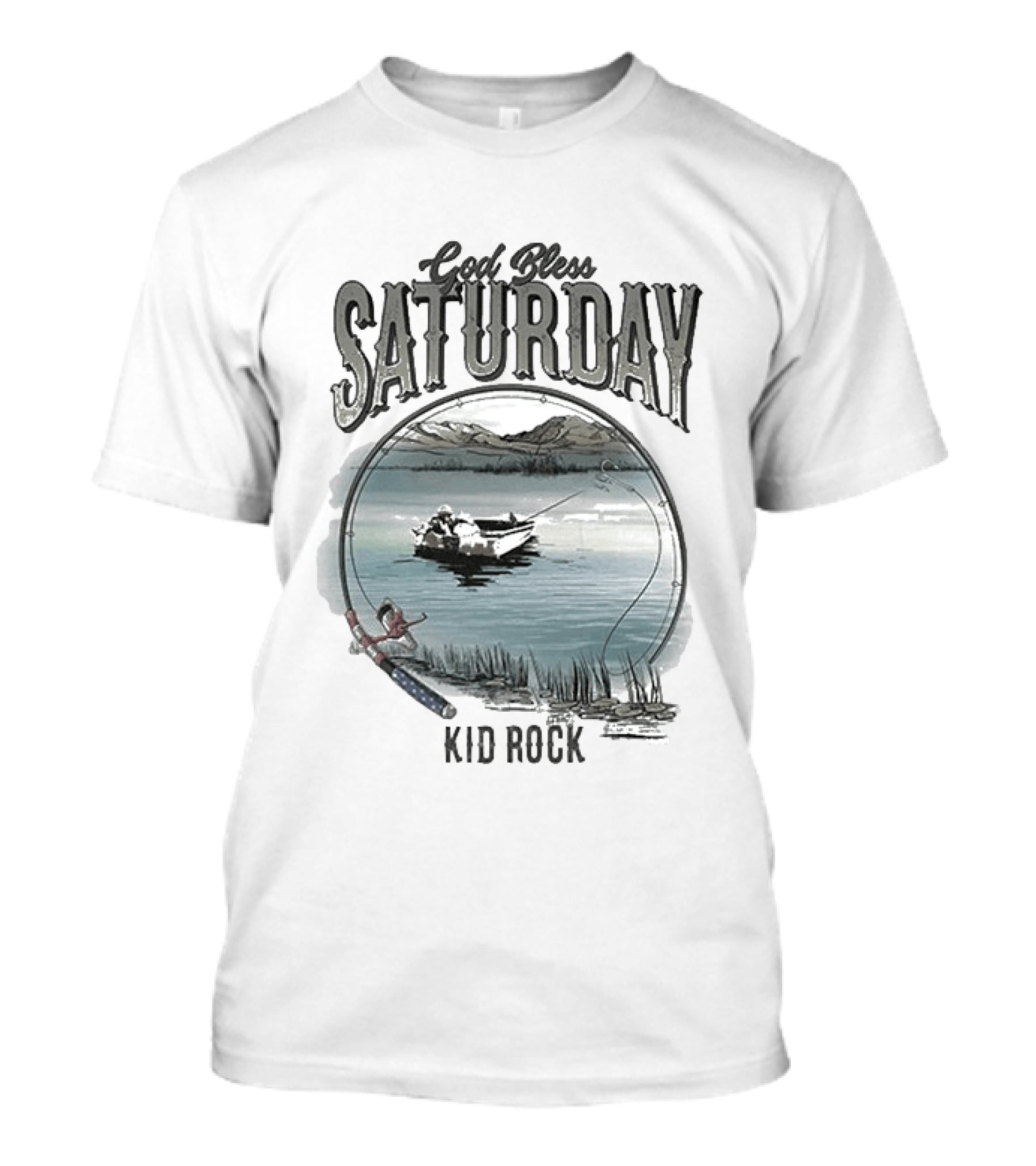 Kid Rock God Bless Saturday Fishing Boat Lake Scenery T-Shirt