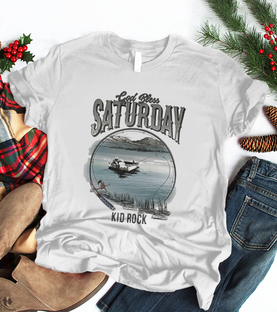 Kid Rock God Bless Saturday Fishing Boat Lake Scenery T-Shirt