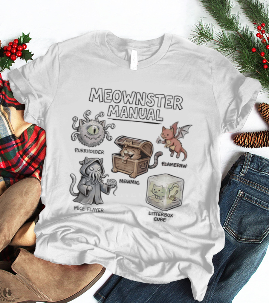 Meownster Manual Beholder Cat Cattack Mimic Abomination Cube Dragon Kitten T-Shirt